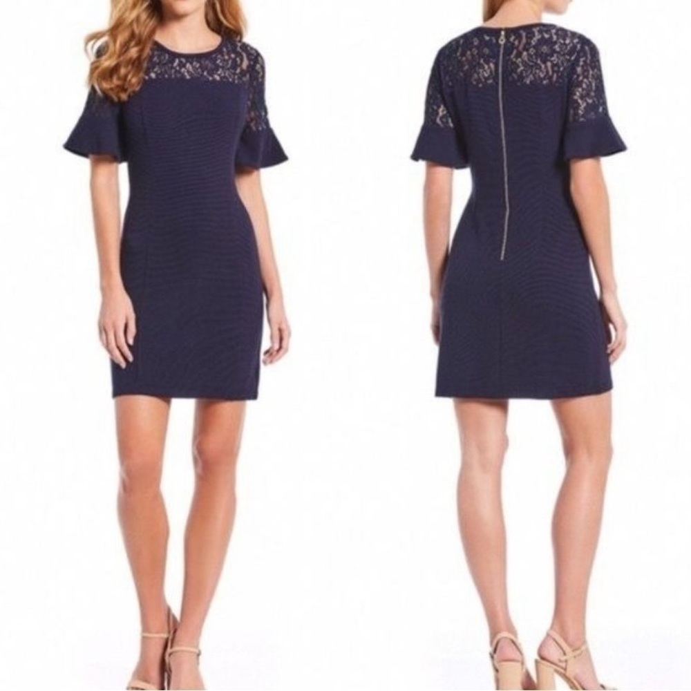 Draper James Solid Flutter Short Sleeve Mini Dress Navy Blue Lace Sz S